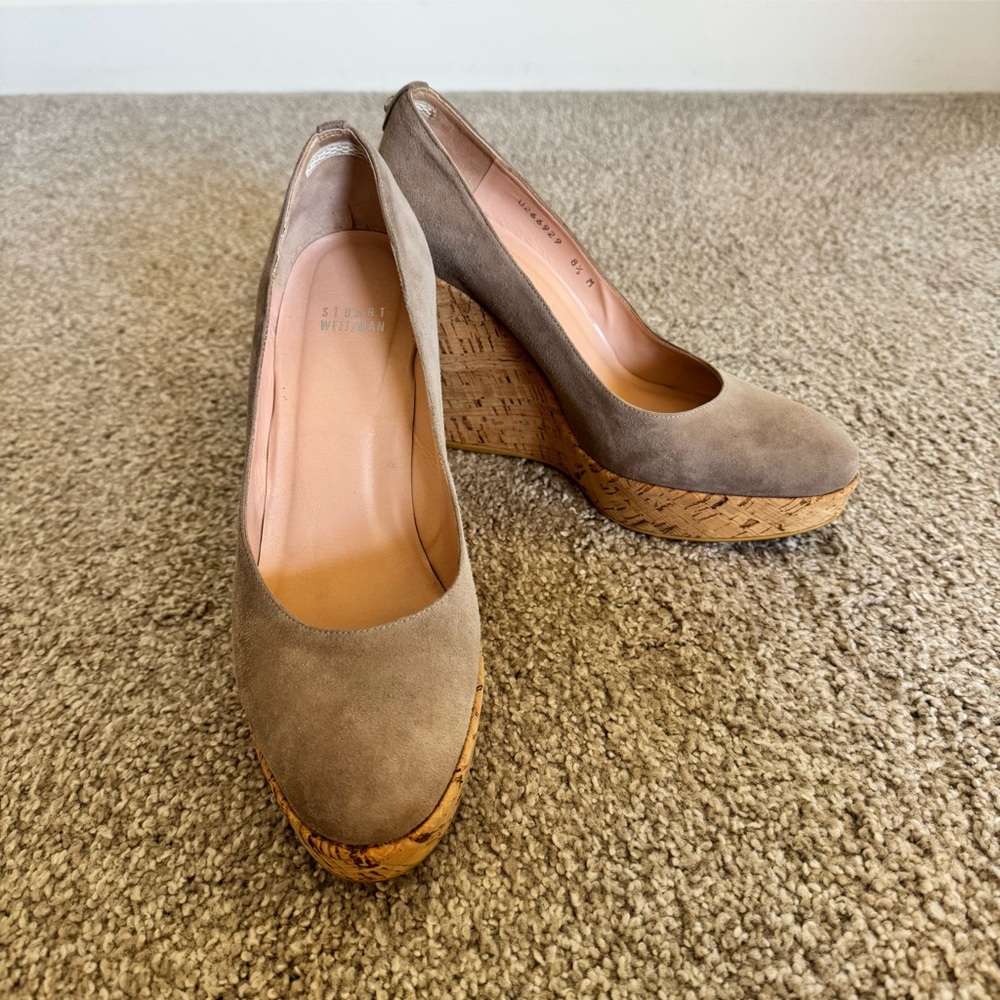 Stuart Weitzman Corkswoon Suede Wedge Shoes